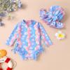 imageInfant Baby Girl Swimsuit OnePiece Long Sleeve Rash Guard with Hat Set Floral Zipper Bathing Suit Leopard Beach WearBlue Daisy