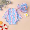 imageInfant Baby Girl Swimsuit OnePiece Long Sleeve Rash Guard with Hat Set Floral Zipper Bathing Suit Leopard Beach WearBlue Daisy