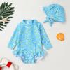 imageInfant Baby Girl Swimsuit OnePiece Long Sleeve Rash Guard with Hat Set Floral Zipper Bathing Suit Leopard Beach WearBlue Floral Fragments