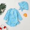 imageInfant Baby Girl Swimsuit OnePiece Long Sleeve Rash Guard with Hat Set Floral Zipper Bathing Suit Leopard Beach WearBlue Floral Fragments