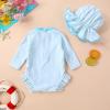 imageInfant Baby Girl Swimsuit OnePiece Long Sleeve Rash Guard with Hat Set Floral Zipper Bathing Suit Leopard Beach WearBlue Stripe