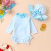 imageInfant Baby Girl Swimsuit OnePiece Long Sleeve Rash Guard with Hat Set Floral Zipper Bathing Suit Leopard Beach WearBlue Stripe