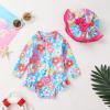 imageInfant Baby Girl Swimsuit OnePiece Long Sleeve Rash Guard with Hat Set Floral Zipper Bathing Suit Leopard Beach WearBlue1