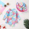 imageInfant Baby Girl Swimsuit OnePiece Long Sleeve Rash Guard with Hat Set Floral Zipper Bathing Suit Leopard Beach WearBlue1
