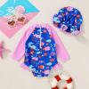 imageInfant Baby Girl Swimsuit OnePiece Long Sleeve Rash Guard with Hat Set Floral Zipper Bathing Suit Leopard Beach WearBlue4