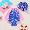 imageInfant Baby Girl Swimsuit OnePiece Long Sleeve Rash Guard with Hat Set Floral Zipper Bathing Suit Leopard Beach WearBlue4