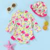 imageInfant Baby Girl Swimsuit OnePiece Long Sleeve Rash Guard with Hat Set Floral Zipper Bathing Suit Leopard Beach WearBright Yellow