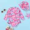 imageInfant Baby Girl Swimsuit OnePiece Long Sleeve Rash Guard with Hat Set Floral Zipper Bathing Suit Leopard Beach WearFlamingo