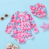 imageInfant Baby Girl Swimsuit OnePiece Long Sleeve Rash Guard with Hat Set Floral Zipper Bathing Suit Leopard Beach WearFlamingo