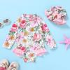 imageInfant Baby Girl Swimsuit OnePiece Long Sleeve Rash Guard with Hat Set Floral Zipper Bathing Suit Leopard Beach WearFlower