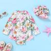 imageInfant Baby Girl Swimsuit OnePiece Long Sleeve Rash Guard with Hat Set Floral Zipper Bathing Suit Leopard Beach WearFlower