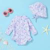 imageInfant Baby Girl Swimsuit OnePiece Long Sleeve Rash Guard with Hat Set Floral Zipper Bathing Suit Leopard Beach WearFlower2
