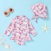 imageInfant Baby Girl Swimsuit OnePiece Long Sleeve Rash Guard with Hat Set Floral Zipper Bathing Suit Leopard Beach WearFlower3