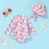 imageInfant Baby Girl Swimsuit OnePiece Long Sleeve Rash Guard with Hat Set Floral Zipper Bathing Suit Leopard Beach WearFlower3
