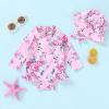 imageInfant Baby Girl Swimsuit OnePiece Long Sleeve Rash Guard with Hat Set Floral Zipper Bathing Suit Leopard Beach WearFlower4