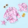 imageInfant Baby Girl Swimsuit OnePiece Long Sleeve Rash Guard with Hat Set Floral Zipper Bathing Suit Leopard Beach WearFlower4