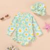 imageInfant Baby Girl Swimsuit OnePiece Long Sleeve Rash Guard with Hat Set Floral Zipper Bathing Suit Leopard Beach WearGreendaisy