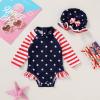 imageInfant Baby Girl Swimsuit OnePiece Long Sleeve Rash Guard with Hat Set Floral Zipper Bathing Suit Leopard Beach WearIndependence Day