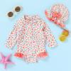 imageInfant Baby Girl Swimsuit OnePiece Long Sleeve Rash Guard with Hat Set Floral Zipper Bathing Suit Leopard Beach WearOrange