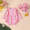 imageInfant Baby Girl Swimsuit OnePiece Long Sleeve Rash Guard with Hat Set Floral Zipper Bathing Suit Leopard Beach WearPink Daisy