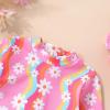 imageInfant Baby Girl Swimsuit OnePiece Long Sleeve Rash Guard with Hat Set Floral Zipper Bathing Suit Leopard Beach WearPink Daisy