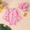 imageInfant Baby Girl Swimsuit OnePiece Long Sleeve Rash Guard with Hat Set Floral Zipper Bathing Suit Leopard Beach WearPink Daisy