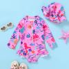 imageInfant Baby Girl Swimsuit OnePiece Long Sleeve Rash Guard with Hat Set Floral Zipper Bathing Suit Leopard Beach WearPinkfish