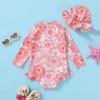imageInfant Baby Girl Swimsuit OnePiece Long Sleeve Rash Guard with Hat Set Floral Zipper Bathing Suit Leopard Beach WearPinkflower