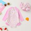 imageInfant Baby Girl Swimsuit OnePiece Long Sleeve Rash Guard with Hat Set Floral Zipper Bathing Suit Leopard Beach WearPinkflower2