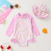 imageInfant Baby Girl Swimsuit OnePiece Long Sleeve Rash Guard with Hat Set Floral Zipper Bathing Suit Leopard Beach WearPinkflower2