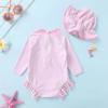 imageInfant Baby Girl Swimsuit OnePiece Long Sleeve Rash Guard with Hat Set Floral Zipper Bathing Suit Leopard Beach WearPinkstripe