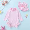 imageInfant Baby Girl Swimsuit OnePiece Long Sleeve Rash Guard with Hat Set Floral Zipper Bathing Suit Leopard Beach WearPinkstripe