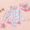imageInfant Baby Girl Swimsuit OnePiece Long Sleeve Rash Guard with Hat Set Floral Zipper Bathing Suit Leopard Beach WearPlants