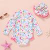imageInfant Baby Girl Swimsuit OnePiece Long Sleeve Rash Guard with Hat Set Floral Zipper Bathing Suit Leopard Beach WearPlants