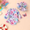 imageInfant Baby Girl Swimsuit OnePiece Long Sleeve Rash Guard with Hat Set Floral Zipper Bathing Suit Leopard Beach WearPurple Big Flower