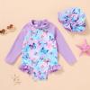 imageInfant Baby Girl Swimsuit OnePiece Long Sleeve Rash Guard with Hat Set Floral Zipper Bathing Suit Leopard Beach WearPurple Butterfly