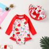 imageInfant Baby Girl Swimsuit OnePiece Long Sleeve Rash Guard with Hat Set Floral Zipper Bathing Suit Leopard Beach WearRed1