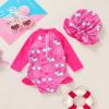 imageInfant Baby Girl Swimsuit OnePiece Long Sleeve Rash Guard with Hat Set Floral Zipper Bathing Suit Leopard Beach WearRosered1