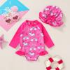 imageInfant Baby Girl Swimsuit OnePiece Long Sleeve Rash Guard with Hat Set Floral Zipper Bathing Suit Leopard Beach WearRosered1
