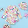 imageInfant Baby Girl Swimsuit OnePiece Long Sleeve Rash Guard with Hat Set Floral Zipper Bathing Suit Leopard Beach WearYellowflower