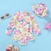 imageInfant Baby Girl Swimsuit OnePiece Long Sleeve Rash Guard with Hat Set Floral Zipper Bathing Suit Leopard Beach WearYellowflower
