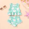imageYOUNGER TREE Toddler Baby Girls Summer Swimsuit Sleeveless Striped Swimwear TwoPiece Suit Beach BikiniGreen Floral Swimsuit