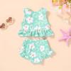 imageYOUNGER TREE Toddler Baby Girls Summer Swimsuit Sleeveless Striped Swimwear TwoPiece Suit Beach BikiniGreen Floral Swimsuit