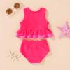 imageYOUNGER TREE Toddler Baby Girls Summer Swimsuit Sleeveless Striped Swimwear TwoPiece Suit Beach BikiniNeon Hot Pink