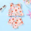 imageYOUNGER TREE Toddler Baby Girls Summer Swimsuit Sleeveless Striped Swimwear TwoPiece Suit Beach BikiniPink Floral Swimsuit