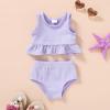 imageYOUNGER TREE Toddler Baby Girls Summer Swimsuit Sleeveless Striped Swimwear TwoPiece Suit Beach BikiniToddler Purple Swimsuit