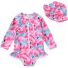 imageInfant Baby Girl Swimsuit OnePiece Long Sleeve Rash Guard with Hat Set Floral Zipper Bathing Suit Leopard Beach WearFlamingo