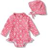 imageInfant Baby Girl Swimsuit OnePiece Long Sleeve Rash Guard with Hat Set Floral Zipper Bathing Suit Leopard Beach WearFlower1