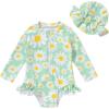 imageInfant Baby Girl Swimsuit OnePiece Long Sleeve Rash Guard with Hat Set Floral Zipper Bathing Suit Leopard Beach WearGreendaisy