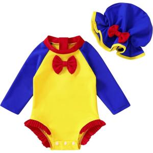 imageInfant Baby Girl Swimsuit OnePiece Long Sleeve Rash Guard with Hat Set Floral Zipper Bathing Suit Leopard Beach WearYellow36 Months